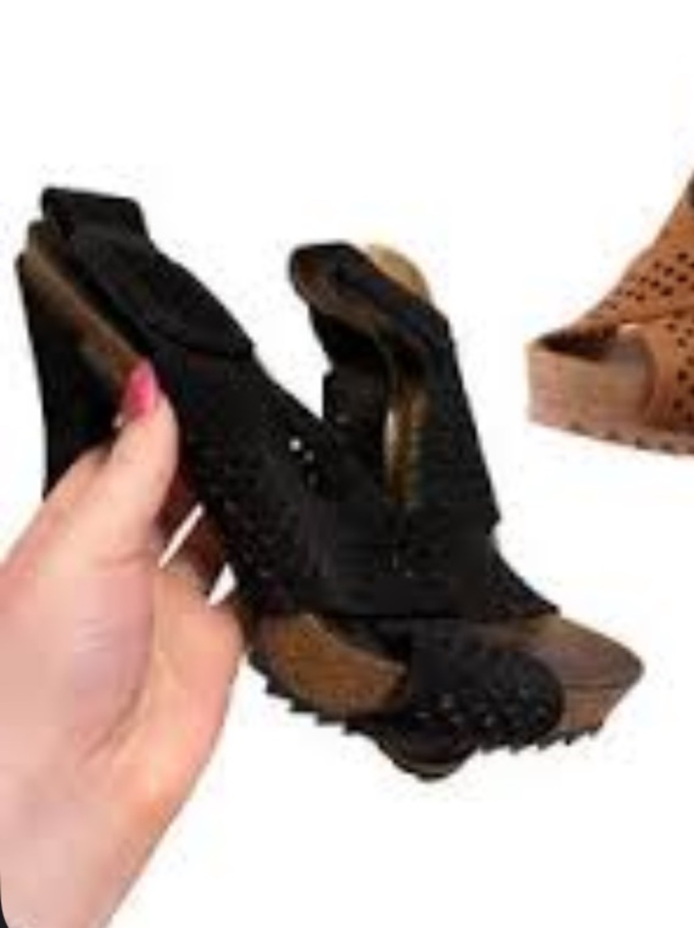 Pedro Garcia Tan Perforated Suede Open-Toe Slingback Heels - Picture 2 of 12